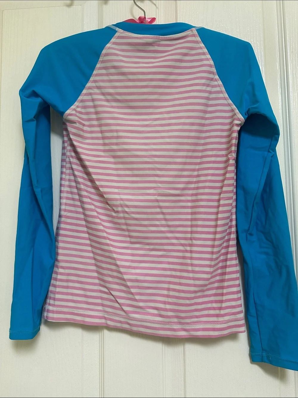 Ralph Lauren Pink & White Striped Rash Guard with Blue Sleeves